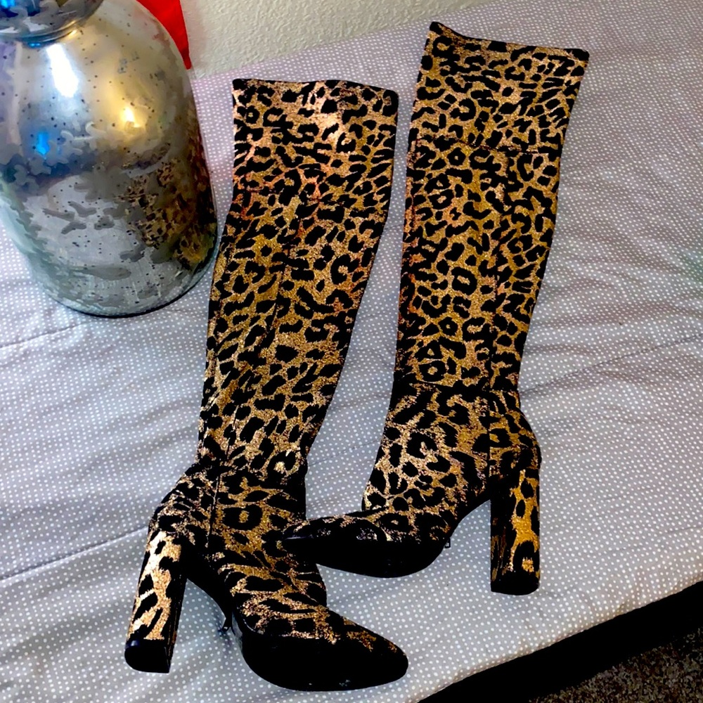 Glitter, leopard print, over the knee boots women’s sz 8